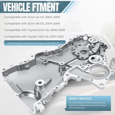 Timing Chain Cover Oil Pump Compatible with Toyota Echo 2000-2005 Yaris 2007-2012 Scion xA xB 2004-2006 1.5L Replace for M539 15100-21040 151000M010 1510021042 OP949 OPT-115 PO15-M100 in Kuwait