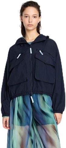 سترة أوشن ويفز من النايلون المجعد بغطاء للرأس للنساء من أرماني إكستشينج in Kuwait