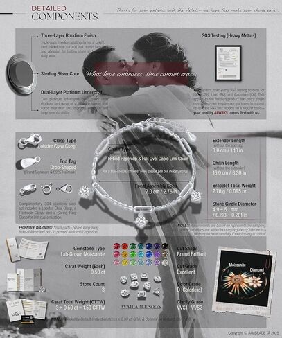 ÀIMBRACE Gift-Ready Packaging Moissanite 925 Sterling Silver Adjustable Charm Link Bracelet with Bonus Handcrafted Presents for Women as Tokens of Appreciation — Birthday for (Grand)Daughter, Anniversary for Wife, Valentine’s Day for Girlfriend & Mother’s in Saudi Arabia