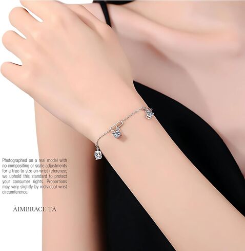 ÀIMBRACE Gift-Ready Packaging Moissanite 925 Sterling Silver Adjustable Charm Link Bracelet with Bonus Handcrafted Presents for Women as Tokens of Appreciation — Birthday for (Grand)Daughter, Anniversary for Wife, Valentine’s Day for Girlfriend & Mother’s in Saudi Arabia
