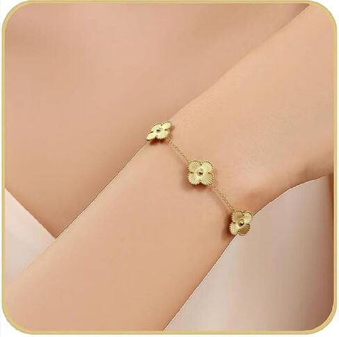18K gold-plated mother of pearl enamel, adjustable clover lucky bracelet for women in Saudi Arabia