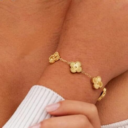 18K gold-plated mother of pearl enamel, adjustable clover lucky bracelet for women in Saudi Arabia