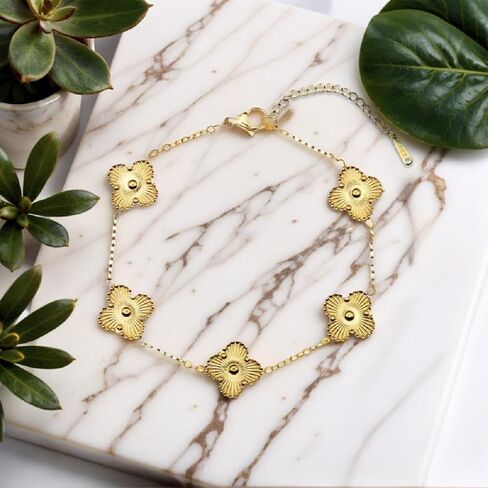 18K gold-plated mother of pearl enamel, adjustable clover lucky bracelet for women in Saudi Arabia