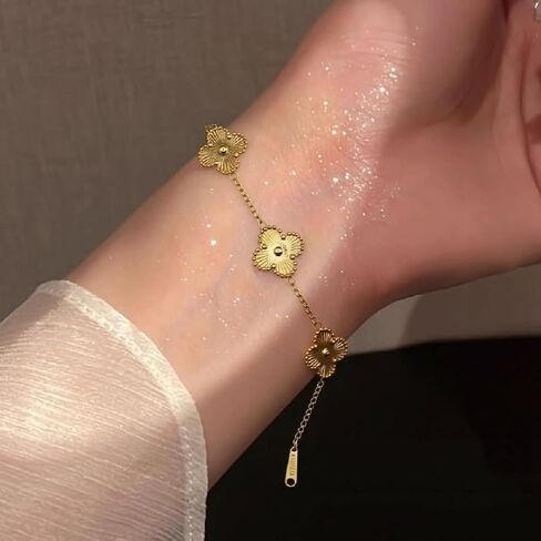 18K gold-plated mother of pearl enamel, adjustable clover lucky bracelet for women in Saudi Arabia