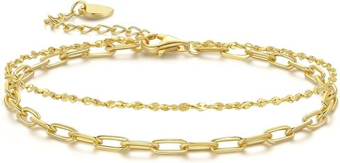 Gold Bracelet for Women 14K Gold Bracelets for Women Paperclip Bracelets for Womens Double-Layered Design for Everyday Wear Layered Bracelet for Womens in Saudi Arabia