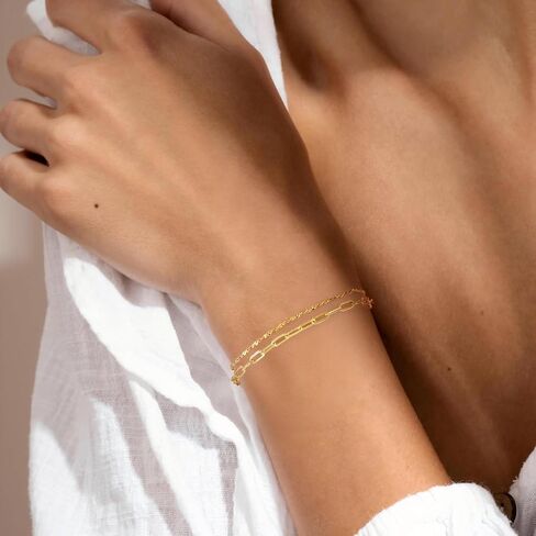 Gold Bracelet for Women 14K Gold Bracelets for Women Paperclip Bracelets for Womens Double-Layered Design for Everyday Wear Layered Bracelet for Womens in Saudi Arabia