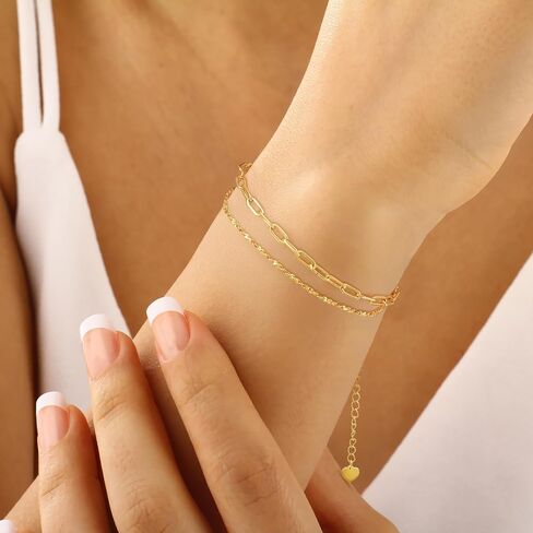 Gold Bracelet for Women 14K Gold Bracelets for Women Paperclip Bracelets for Womens Double-Layered Design for Everyday Wear Layered Bracelet for Womens in Saudi Arabia