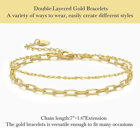 Gold Bracelet for Women 14K Gold Bracelets for Women Paperclip Bracelets for Womens Double-Layered Design for Everyday Wear Layered Bracelet for Womens in Saudi Arabia