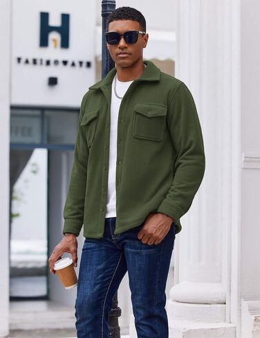 COOFANDY Men's Polar Fleece Shirt Jacket Long Sleeve Casual Button Down Shirts Shacket with Pockets in Saudi Arabia