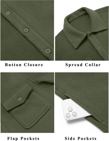 COOFANDY Men's Polar Fleece Shirt Jacket Long Sleeve Casual Button Down Shirts Shacket with Pockets in Saudi Arabia