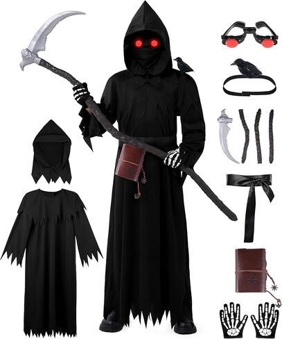 زي Spooktacular Creations Halloween Grim Reaper للأطفال، زي عيون متوهجة Grim Reaper للأولاد in Saudi Arabia