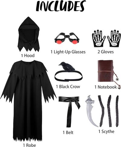 زي Spooktacular Creations Halloween Grim Reaper للأطفال، زي عيون متوهجة Grim Reaper للأولاد in Saudi Arabia