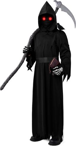 زي Spooktacular Creations Halloween Grim Reaper للأطفال، زي عيون متوهجة Grim Reaper للأولاد in Saudi Arabia