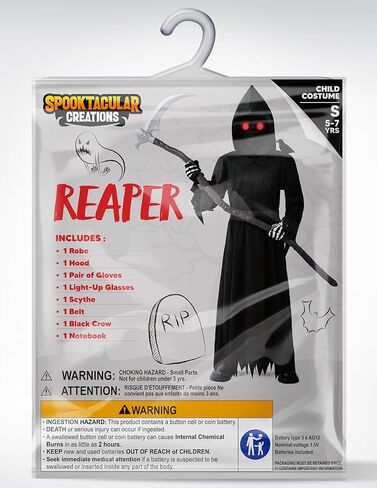 زي Spooktacular Creations Halloween Grim Reaper للأطفال، زي عيون متوهجة Grim Reaper للأولاد in Saudi Arabia