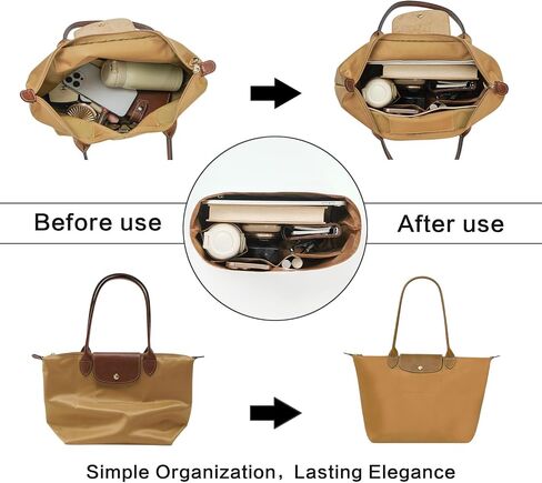 Ultra-light Purse Organizer Insert Compatible with Longchamp for Le Pliage Original L Tote Bag, Water-proof Dupontpaper Bag Organizer Insert, Keeps Bags Neat(L,White) in Kuwait