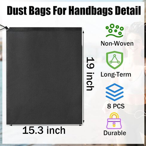 أكياس الغبار لحقائب اليد - 8 قطع من أغطية المحافظ السوداء، واقي حقائب اليد غير المنسوجة لتنظيم السفر ونقل الخزانة، 15.3 * 19 بوصة in Kuwait