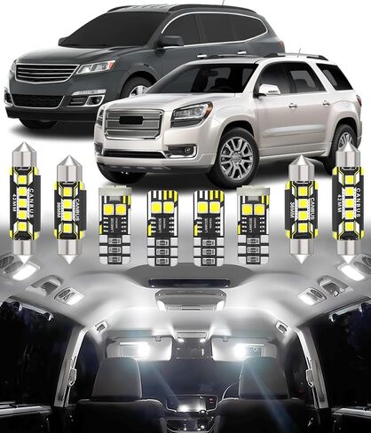 استبدال ضوء LED الداخلي للسيارة BMT xms لسيارة GMC Acadia/Chevy Traverse/BUICK Enclave 2007-2018، حزمة مصابيح إضاءة داخلية فائقة السطوع 6000K، 17 قطعة in Kuwait