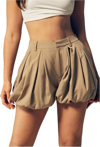 Women's Bubble Shorts Ruffle High Waisted Bloomers Balloon Puffy Hem Mini Shorts with Skirts in Saudi Arabia