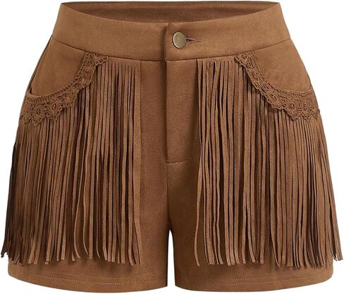 WDIRARA Women's Western Rodeo Fringe Suedette Shorts Vintage Low Rise Mini Shorts in Saudi Arabia
