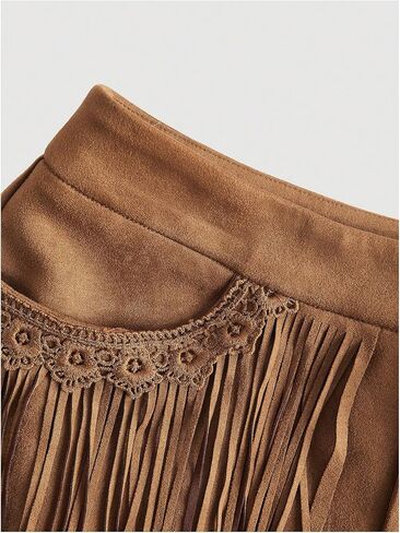 WDIRARA Women's Western Rodeo Fringe Suedette Shorts Vintage Low Rise Mini Shorts in Saudi Arabia