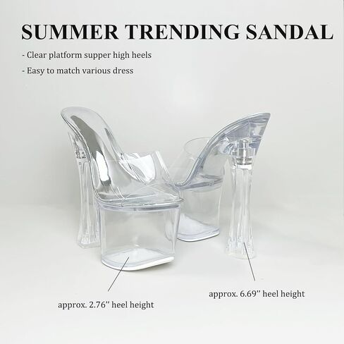 Womens's Clear Platform Heels for Women Sky High Slide Chunky Sexy 6-Inch Heeled Dancing Sandals in Saudi Arabia