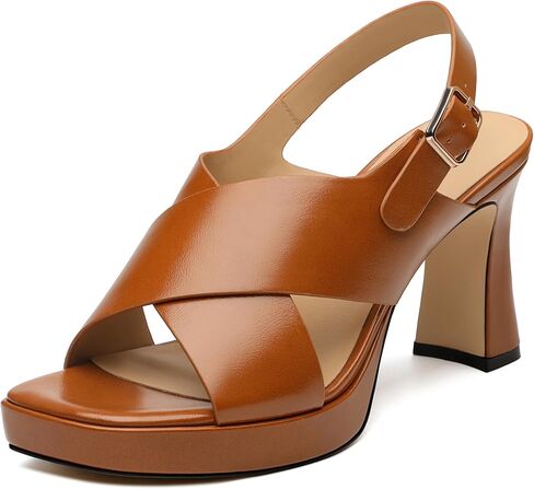 SKYSTERRY Women's Platform High Heels Chunky Block Heeled Sandals Slingback Square Open Toe Crossover Ankle Strap Heels Comfortable Wedding Party Prom Dress Shoes 3 Inch in Saudi Arabia