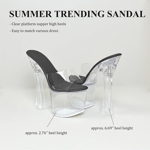 منصة Womens Clear Cheels for Women Sky High Mules Slide chunky Sexy 6inch Cyeled Cyeled Sandals in Kuwait
