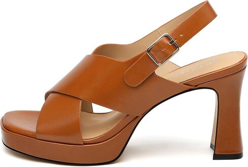 SKYSTERRY Women's Platform High Heels Chunky Block Heeled Sandals Slingback Square Open Toe Crossover Ankle Strap Heels Comfortable Wedding Party Prom Dress Shoes 3 Inch in Saudi Arabia
