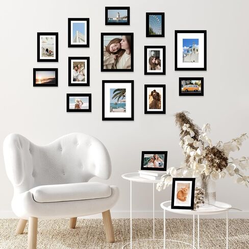15 Pack Picture Frames Collage Wall Decor for Wall Hanging or Tabletop, Gallery Wall Frame Set for Family, Multi Sizes Photo Frames Collage Including 3Pcs 8x10, 6Pcs 5x7, 6Pcs 4x6, Black in Saudi Arabia