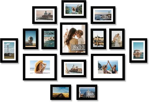 15 Pack Picture Frames Collage Wall Decor for Wall Hanging or Tabletop, Gallery Wall Frame Set for Family, Multi Sizes Photo Frames Collage Including 3Pcs 8x10, 6Pcs 5x7, 6Pcs 4x6, Black in Saudi Arabia