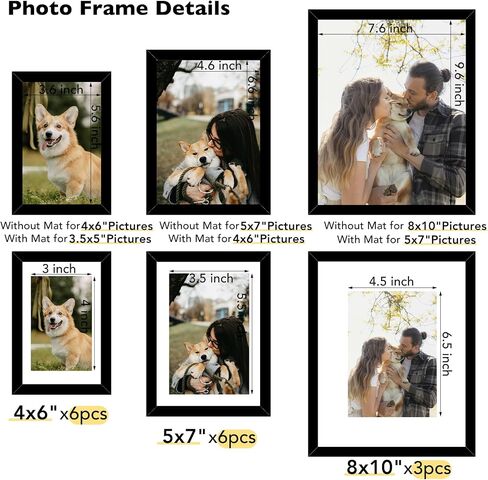 15 Pack Picture Frames Collage Wall Decor for Wall Hanging or Tabletop, Gallery Wall Frame Set for Family, Multi Sizes Photo Frames Collage Including 3Pcs 8x10, 6Pcs 5x7, 6Pcs 4x6, Black in Saudi Arabia