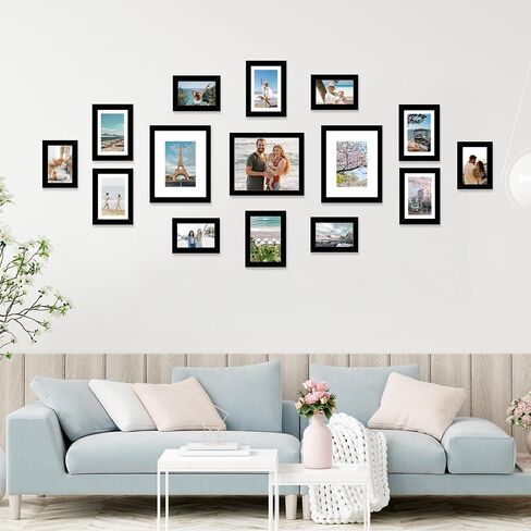 15 Pack Picture Frames Collage Wall Decor for Wall Hanging or Tabletop, Gallery Wall Frame Set for Family, Multi Sizes Photo Frames Collage Including 3Pcs 8x10, 6Pcs 5x7, 6Pcs 4x6, Black in Saudi Arabia