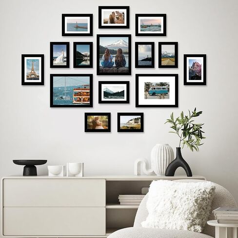 15 Pack Picture Frames Collage Wall Decor for Wall Hanging or Tabletop, Gallery Wall Frame Set for Family, Multi Sizes Photo Frames Collage Including 3Pcs 8x10, 6Pcs 5x7, 6Pcs 4x6, Black in Saudi Arabia