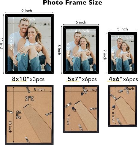 15 Pack Picture Frames Collage Wall Decor for Wall Hanging or Tabletop, Gallery Wall Frame Set for Family, Multi Sizes Photo Frames Collage Including 3Pcs 8x10, 6Pcs 5x7, 6Pcs 4x6, Black in Saudi Arabia