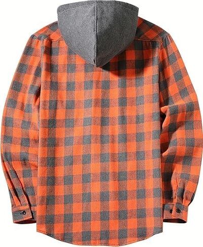 Mens Hooded Flannel Shirt Lightweight Long Sleeve Casual Plaid Button Down in Saudi Arabia