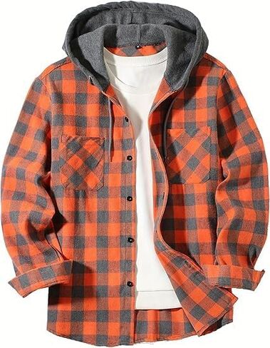 Mens Hooded Flannel Shirt Lightweight Long Sleeve Casual Plaid Button Down in Saudi Arabia