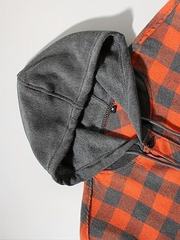Mens Hooded Flannel Shirt Lightweight Long Sleeve Casual Plaid Button Down in Saudi Arabia