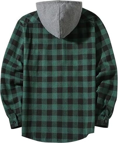 Mens Hooded Flannel Shirt Lightweight Long Sleeve Casual Plaid Button Down in Saudi Arabia