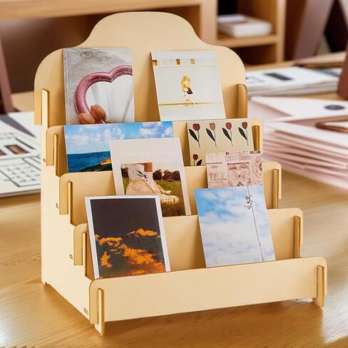 Lightweight 2 Pack Wooden 4-Tier Greeting Card Display Stands – Easy Assembly Card Holder Organizer for Stickers, Postcards, Vendor Booths & Craft Fairs, Retail Counter Display Rack in Saudi Arabia