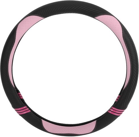 Motoforti Universal Car Steering Wheel Cover Steering Wheel Protective Sleeve, for 36.5-37.9cm, Sweatproof, Faux Leather Rubber, Black Pink in Saudi Arabia