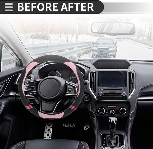 Motoforti Universal Car Steering Wheel Cover Steering Wheel Protective Sleeve, for 36.5-37.9cm, Sweatproof, Faux Leather Rubber, Black Pink in Saudi Arabia