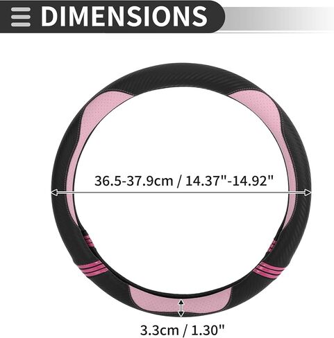 Motoforti Universal Car Steering Wheel Cover Steering Wheel Protective Sleeve, for 36.5-37.9cm, Sweatproof, Faux Leather Rubber, Black Pink in Saudi Arabia