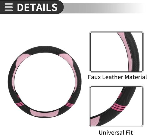 Motoforti Universal Car Steering Wheel Cover Steering Wheel Protective Sleeve, for 36.5-37.9cm, Sweatproof, Faux Leather Rubber, Black Pink in Saudi Arabia