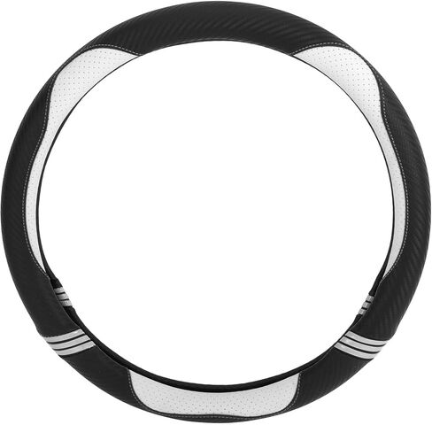 Motoforti Universal غطاء عجلة قيادة السيارة غطاء حماية لعجلة القيادة، من أجل 36.5-37.9 سم، مقاوم للعرق، مطاط جلد صناعي، أسود أبيض in Saudi Arabia