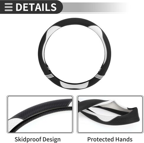 Motoforti Universal غطاء عجلة قيادة السيارة غطاء حماية لعجلة القيادة، من أجل 36.5-37.9 سم، مقاوم للعرق، مطاط جلد صناعي، أسود أبيض in Saudi Arabia