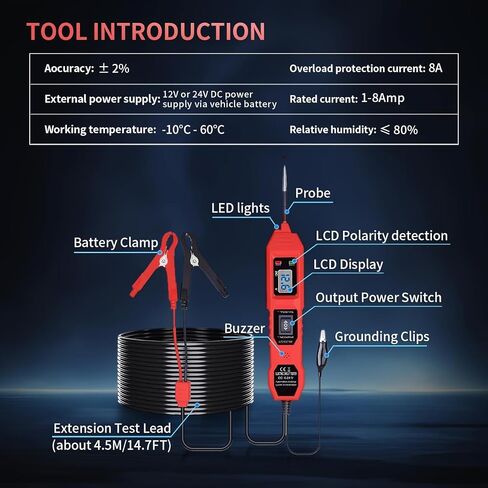 Power Circuit Probe Tester, 6V-24V DC Automotive Car Electric Fuse & Voltage Tester with LED Test Light, HD LCD Readout, Overload Protection, Short Circuit Finder with 14.7FT Cable in Saudi Arabia