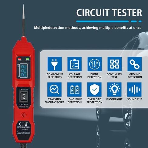 Power Circuit Probe Tester, 6V-24V DC Automotive Car Electric Fuse & Voltage Tester with LED Test Light, HD LCD Readout, Overload Protection, Short Circuit Finder with 14.7FT Cable in Saudi Arabia