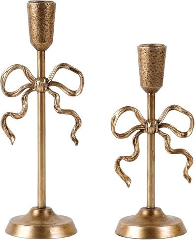 NIKKY HOME Gold Bow Iron Taper Candle Holders Set of 2, Vintage Decorative Tall Candlesticks Centerpieces Decor for Dining Room Table Wedding Party Mantle Fireplace Housewarming Gift in Saudi Arabia