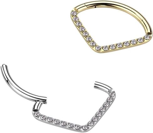 Pierced Owl 16GA F136 Implant Grade Titanium CZ Crystal Lined Chevron Shaped Hinged Segment Ring in Saudi Arabia