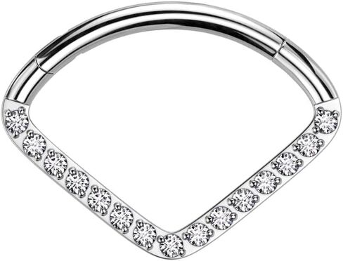 Pierced Owl 16GA F136 Implant Grade Titanium CZ Crystal Lined Chevron Shaped Hinged Segment Ring in Saudi Arabia